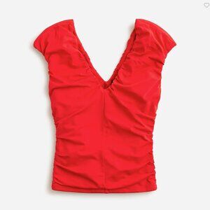 J. Crew ruched v-neck top in stretch cotton blend